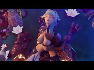 eula and hilichurl (genshin influence), drawn by vicineko